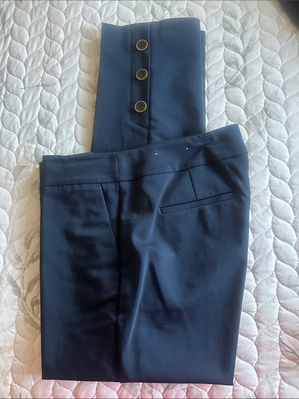Ann Taylor Factory Navy Cropped Ankle Pants with Button Cuff Detail